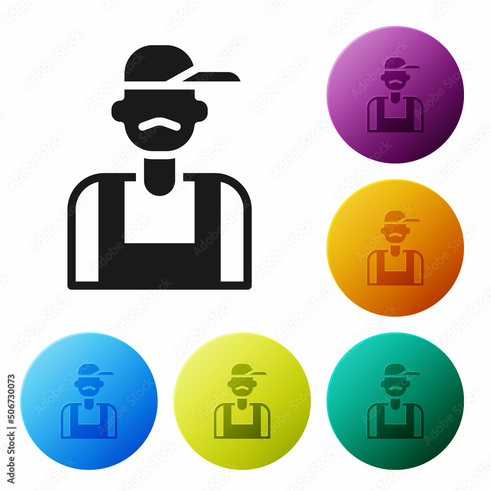 Poster Black Plumber icon isolated on white background. Set icons in color circle buttons. Vector