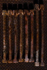 close up of a rusty metal grill