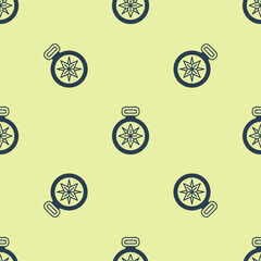 Blue Compass icon isolated seamless pattern on yellow background. Windrose navigation symbol. Wind rose sign. Vector