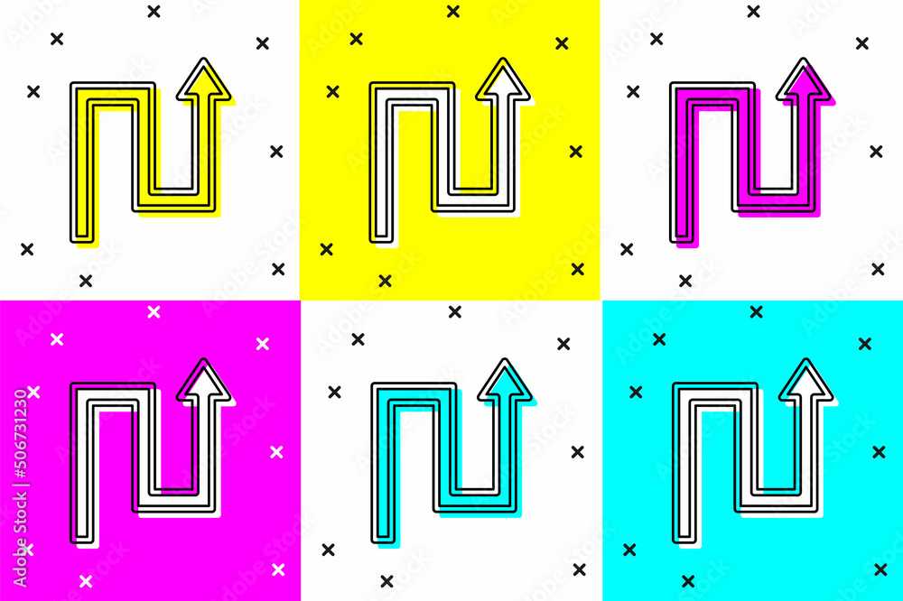 Poster set arrow icon isolated on color background. direction arrowhead symbol. navigation pointer sign. ve