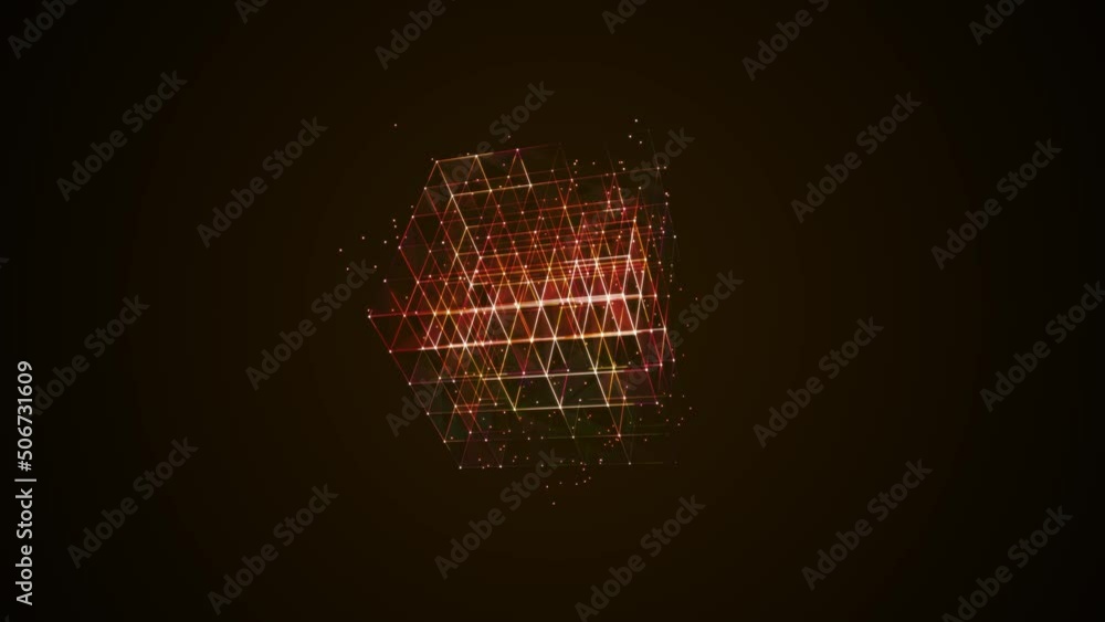 Poster graphic neon animated symbol of squares, rhomb, dots. architecture maze. pattern randomly rotating r