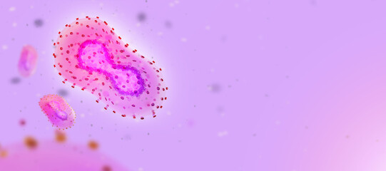 Monkeypox background. Monkeypox bacteria is variant of smallpox. Penetration monkey fever into human blood. Mutated fever monkey. Copy space near Monkeypox bacteria. Influenza virus cells. 3d image