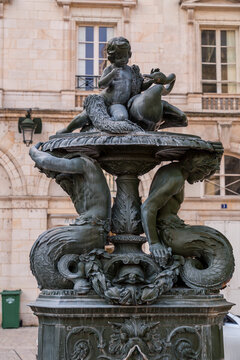 Ornamental fountain at the Sainte-Croix Square in Orleans, France