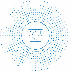 Blue line Bread toast for sandwich piece of roasted crouton icon isolated on white background. Lunch, dinner, breakfast snack. Abstract circle random dots. Vector