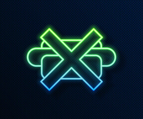 Glowing neon line No junk food icon isolated on blue background. Prohibited hot dog. No Fast food sign. Vector