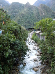 Bridge over a river in the mountains of Peru near Machu Picchu, South America