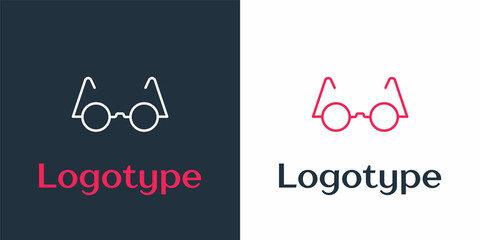 Logotype line Eyeglasses icon isolated on white background. Logo design template element. Vector