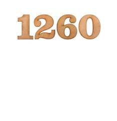 Number 1260 in wood, isolated on white background