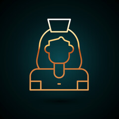 Gold line Cleaning lady service icon isolated on dark blue background. Vector