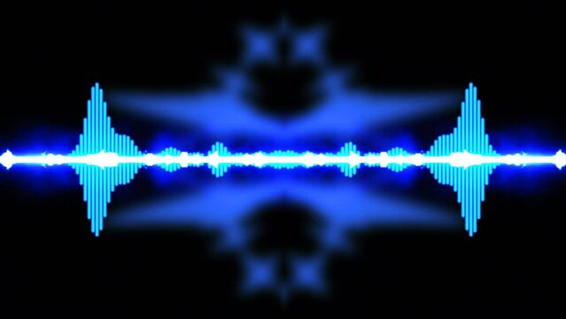 DJ background, audio equalizer with two soundwave reaction elements, decorated blue and glow, 4k