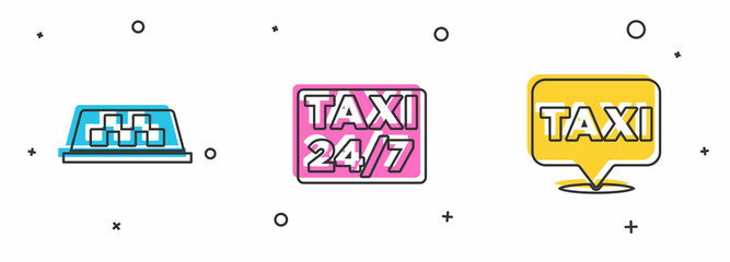 Set Taxi car roof, Location with taxi and icon. Vector