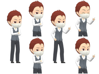 Fototapeta premium [Angry A] Man Vest short hair oblique angle