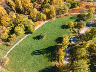 Aerial Autumn view of South Park in city of Sofia, Bulgaria