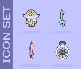 Set Compass, Pirate captain, sword and icon. Vector