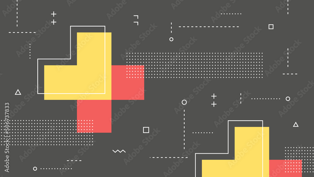 Wall mural modern abstract background with retro memphis elements and pastel gray pink yellow color