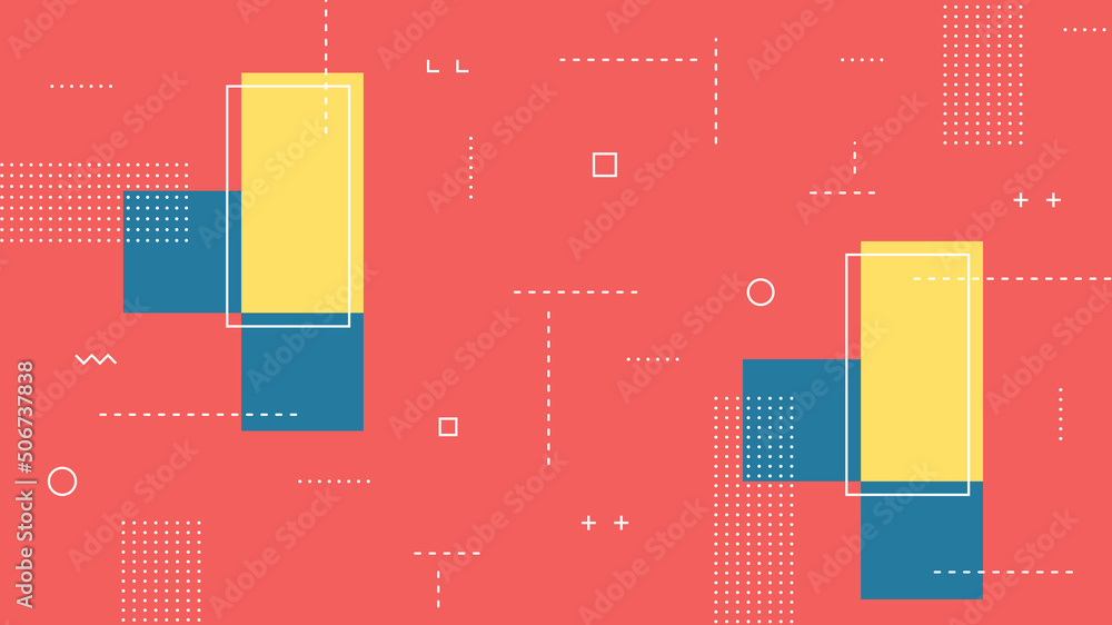 Wall mural modern abstract background with retro memphis elements and pastel pink yellow blue color