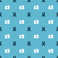 Set Awareness ribbon and Patient record on seamless pattern. Vector