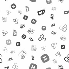 Set Ultrasound, Hospital signboard, IV bag and Patient record on seamless pattern. Vector