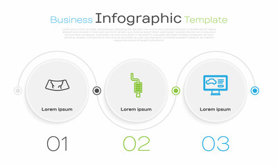 Set line Broken windshield, Car muffler and Diagnostics condition of car. Business infographic template. Vector