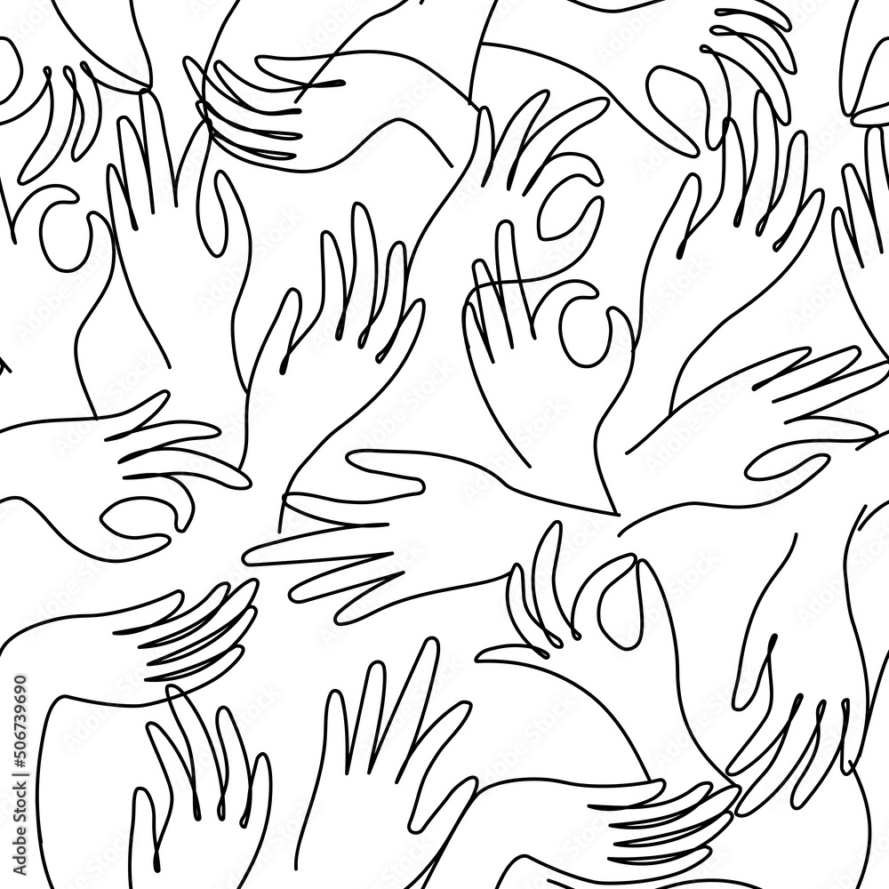 Aufkleber seamless vector pattern with hands and different gestures line art.
