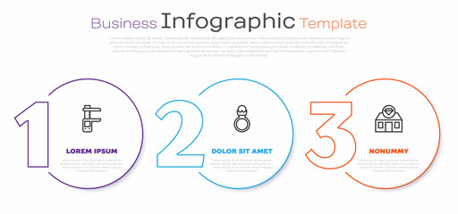 Set line Calliper or caliper and scale, Diamond engagement ring and Jewelry store. Business infographic template. Vector