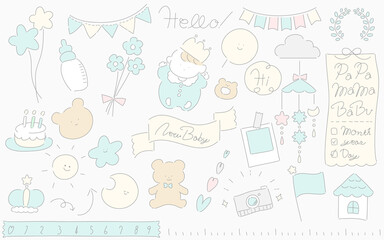 ル シンプルなベビーイラストセット / 線画+カラー