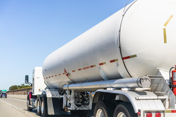 Tanker truck carrying liquefied petroleum gas driving on the freeway in East San Francisco Bay, California