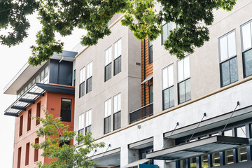 Fototapeta na wymiar Exterior view of multifamily residential building; Mountain View, San Francisco bay area, California