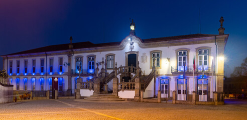 Night view of the Municipality Building in Vila Real, the most important city in Alto Douro. Portugal © JackF