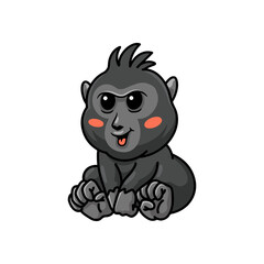 Cute little crested black macaque cartoon sitting