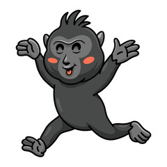 Cute little crested black macaque cartoon walking