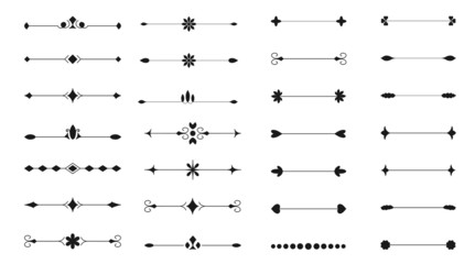 Dividers decor set. Collection of classic vintage separators. Vector black linear text dividers on a white background. Outlines label a set of border elements.