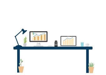 Art & vector illustration home office data analysis, growth investing graph, progress automatic...