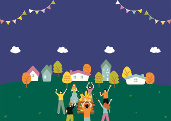 キャンプファイヤーを楽しむ人達