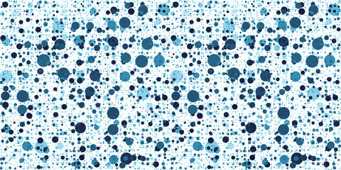 Seamless Playful Chaotic Disco Bubble Polka Dot Pattern in Indigo Blue and White. High resolution textile background texture