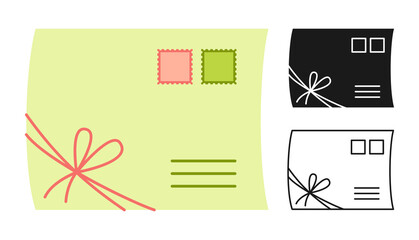 Email message envelope icon outline set. Mail sign, new message icon, letter postmark mailing notification. Correspondence mailbox line graphic element. Receive or send sms post notice vector