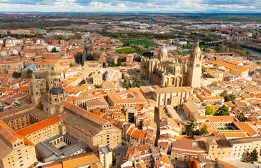 Fototapeta na wymiar Aerial view of beautiful architecture of Salamanca with Main Square and Holy Spirit Church, Leon, Spain