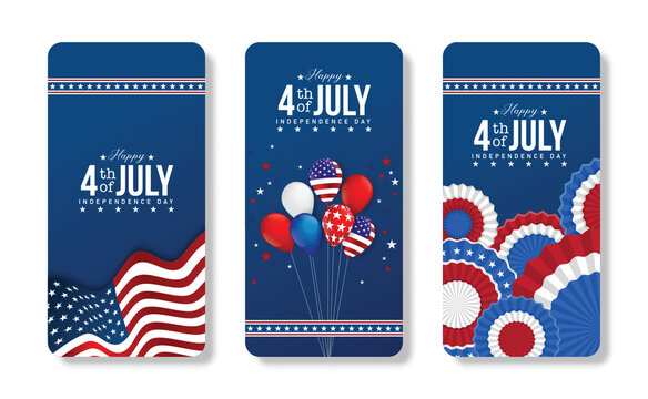 Mobile phone american flag illustration for america united states national day 4th july with blue background