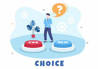 Make Your Choice or Choose the Right Success Road Illustration in Several Directions of Arrows, Yes or No, Door with a Question Mark Concept