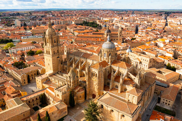 Aerial view of Salamanca with the New Cathedral in the first plan, Spain - obrazy, fototapety, plakaty