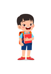 little kid wear uniform and ready to school