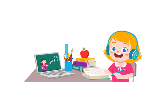 little kid do online education in home