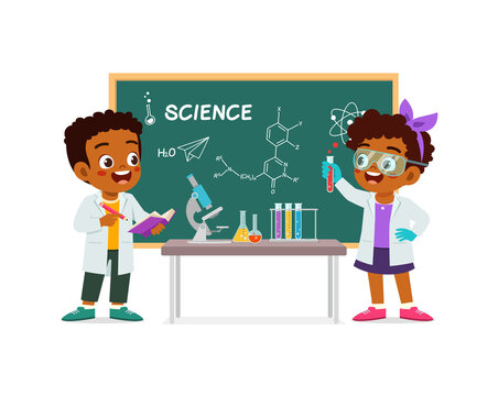 little scientist wearing with coat and do research