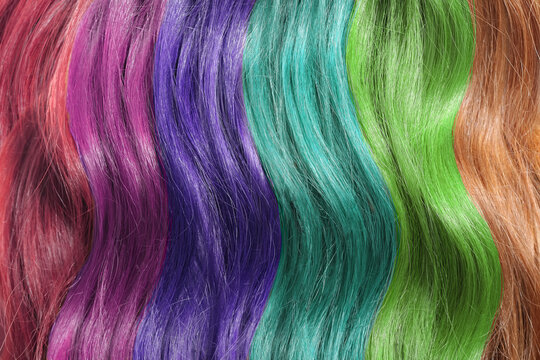Long Rainbow Wavy Hair, Closeup