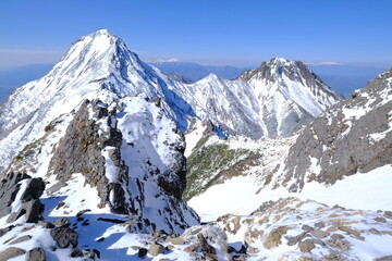 残雪期　八ヶ岳　核心部稜線の景色