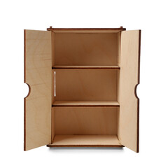 Toy wooden cabinet on white background