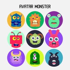 A set of cute avatar monster flat design illustrations © Bagas Dwiargo