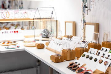 Stylish handmade bijouterie in shop
