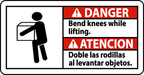 Danger Bend Knees While Lifting Sign On White Background
