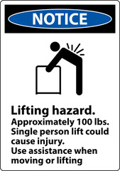 Notice Lifting Hazard Use Assistance Label On White Background